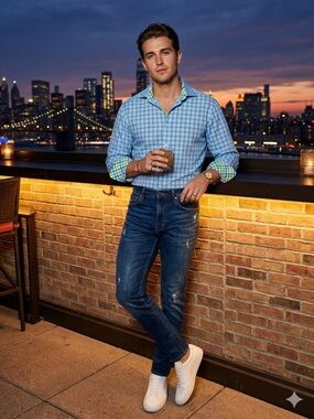 Thomas Dean Blue and Green Plaid Shirt